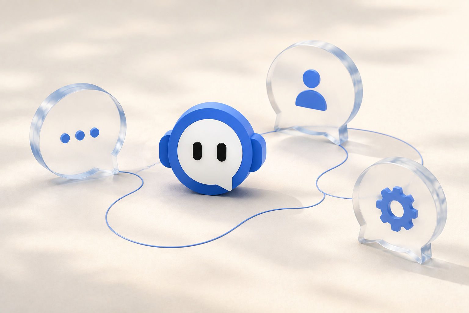 The white-and-blue HANDORU avatar with translucent conversation bubbles
